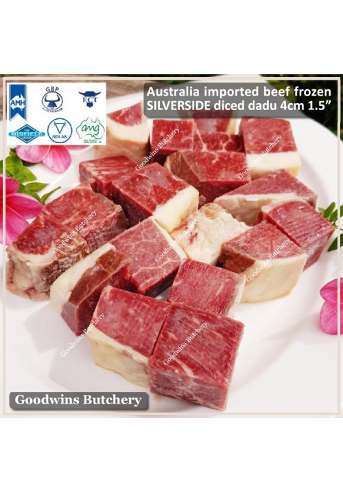 Beef SILVERSIDE Australia RALPHS frozen RENDANG DICED CUTS 4cm 1.5" (price/pack 600g 7-8pcs)